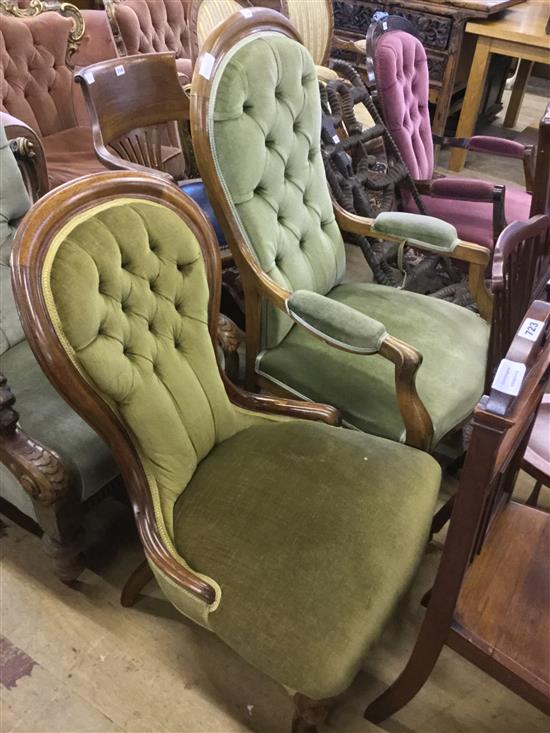 Two Victorian buttoned chairs